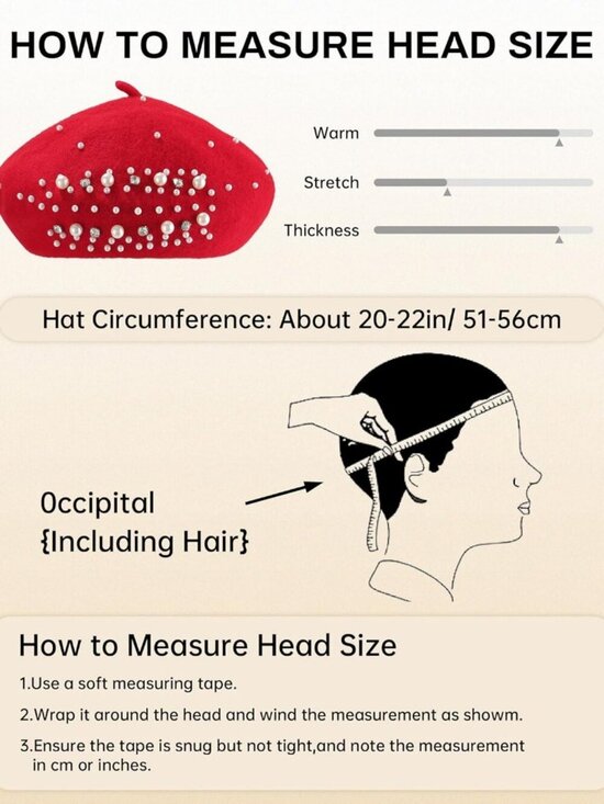 Women\'s Classic French Wool Beret Pearl & Rhinestone Embellishment Hat Red main image 6